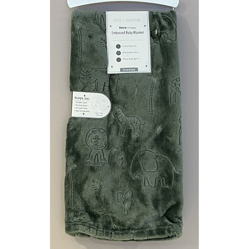 Just Imagine Safari Embossed Baby Blanket Green Extra Snuggly Lion Rhino Tiger